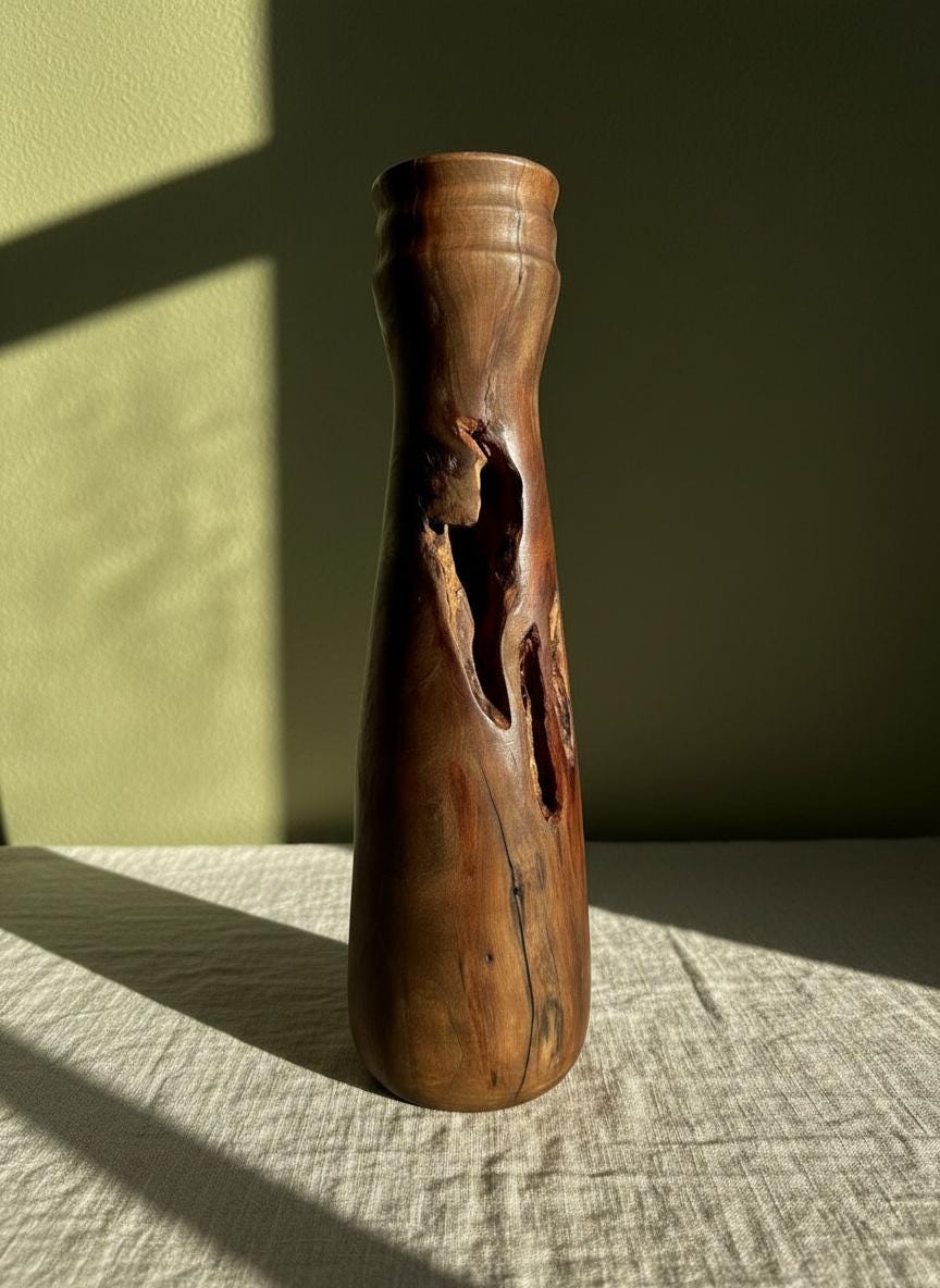 Hand Turned Pear Wood Vase – Rare UK Timber