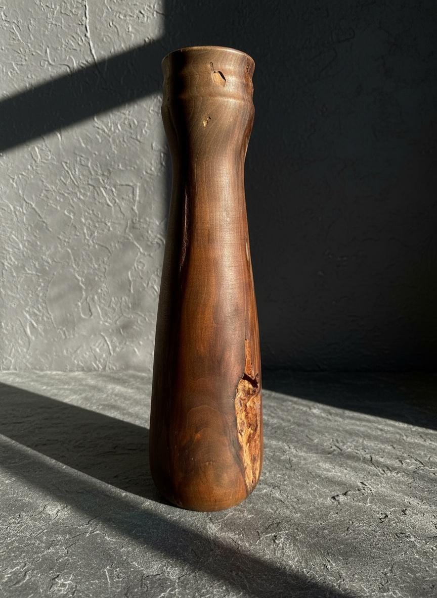 Hand Turned Pear Wood Vase – Rare UK Timber
