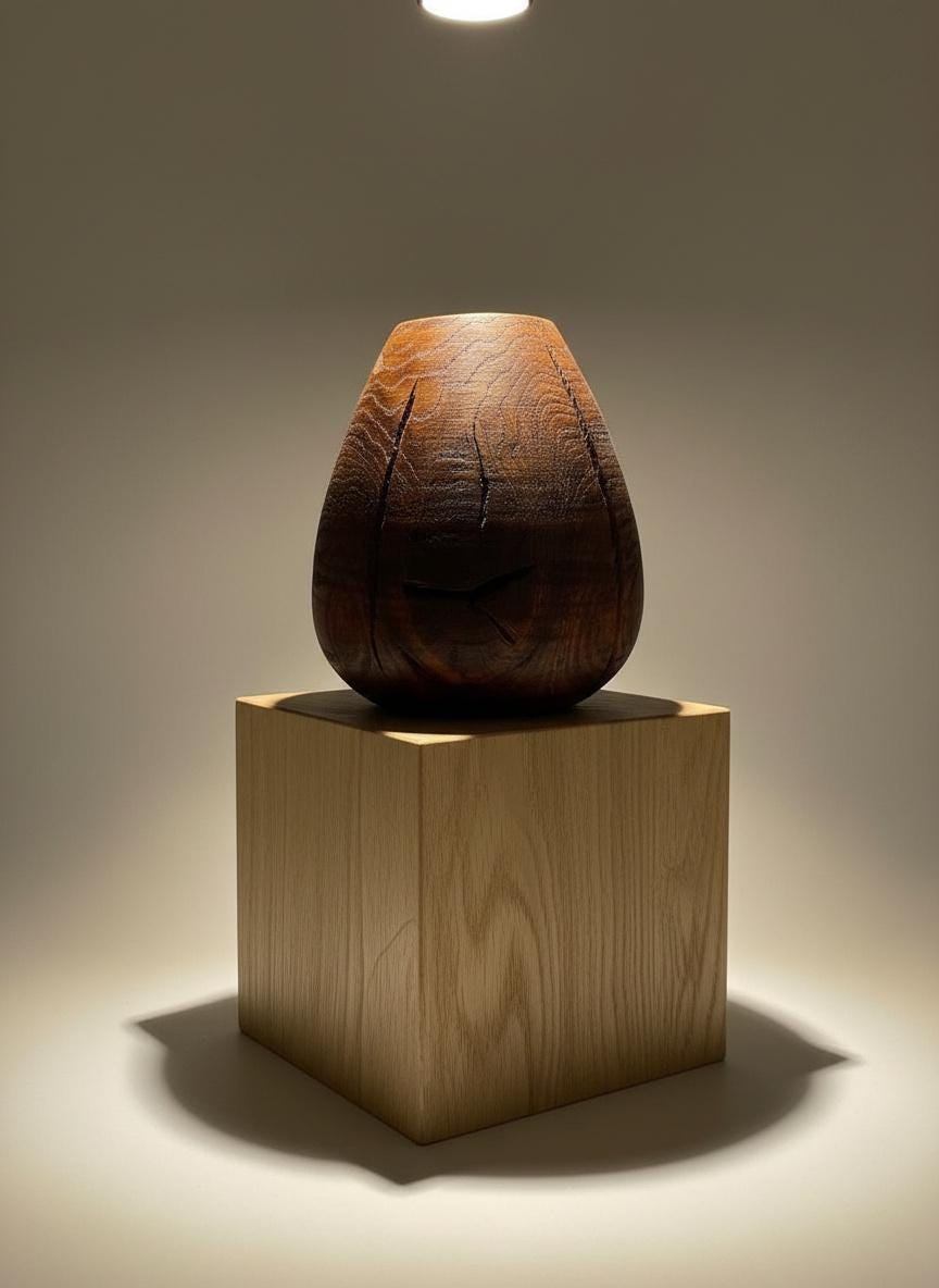 Hand Turned Oak Wood Vase – Wabi-Sabi Sculpture