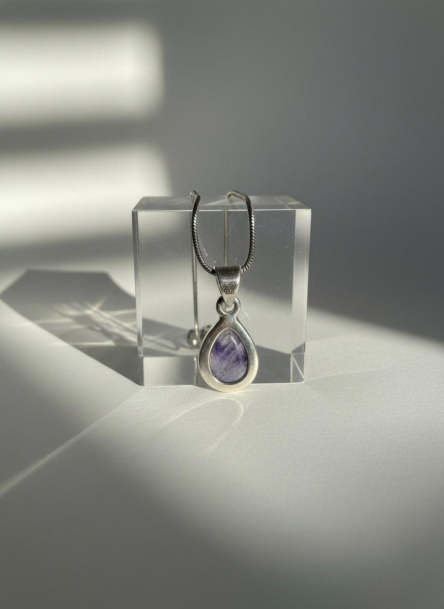 Teardrop Blue John Pendant in Silver | Derbyshire Spar Necklace