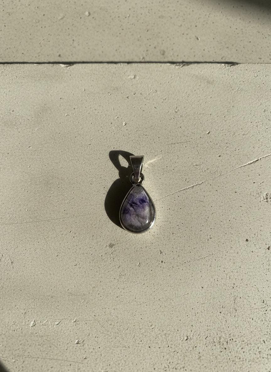 Teardrop Blue John Pendant in Silver | Derbyshire Spar Necklace