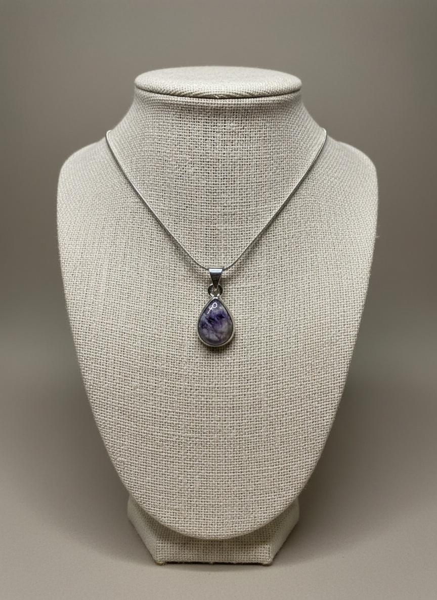 Teardrop Blue John Pendant in Silver | Derbyshire Spar Necklace