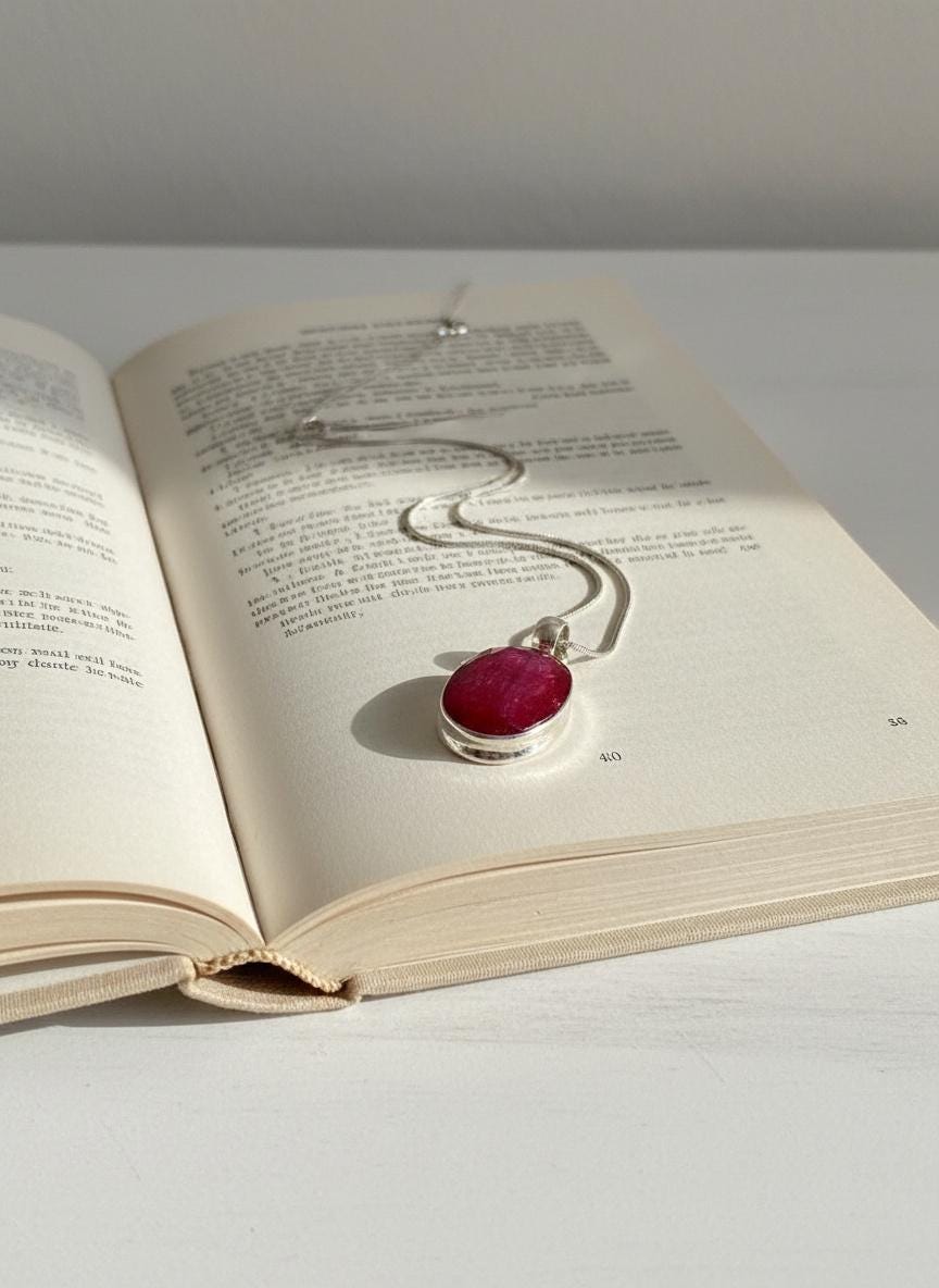 Raw Ruby 925 Sterling Silver Oval Pendant