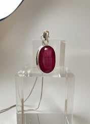 Raw Ruby 925 Sterling Silver Oval Pendant