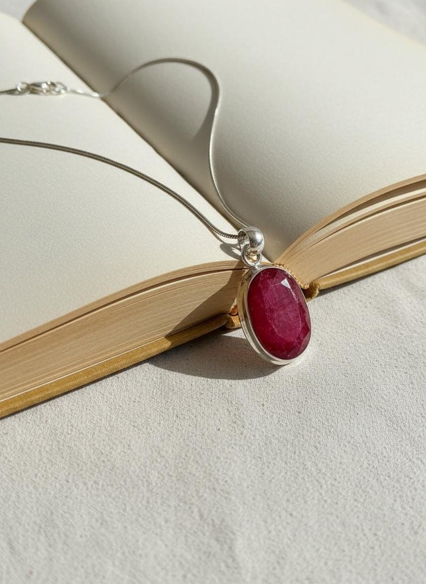 Raw Ruby 925 Sterling Silver Oval Pendant