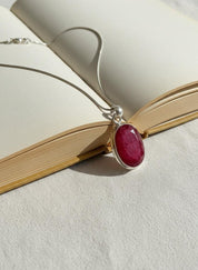 Raw Ruby 925 Sterling Silver Oval Pendant