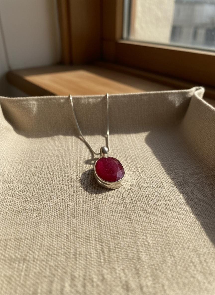 Raw Ruby 925 Sterling Silver Oval Pendant