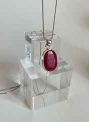 Raw Ruby 925 Sterling Silver Oval Pendant