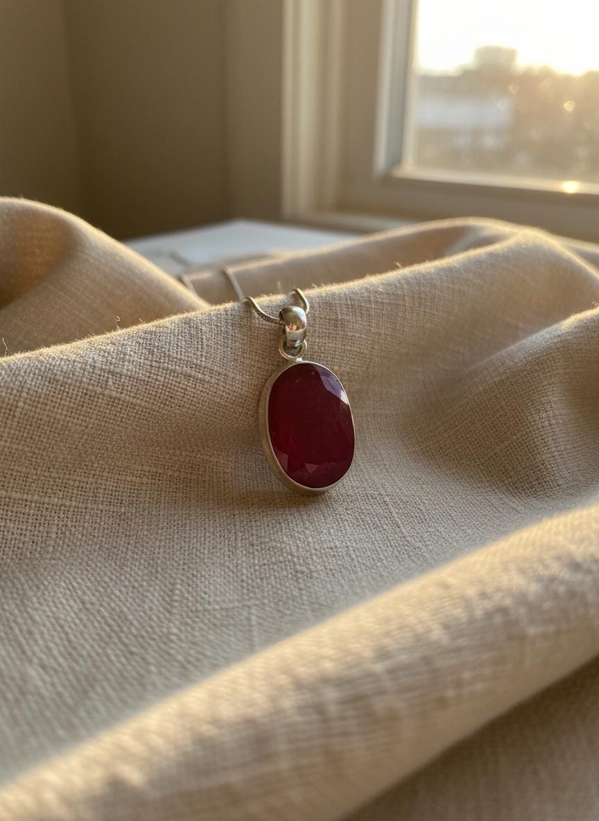 Raw Ruby 925 Sterling Silver Oval Pendant