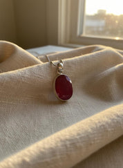 Raw Ruby 925 Sterling Silver Oval Pendant