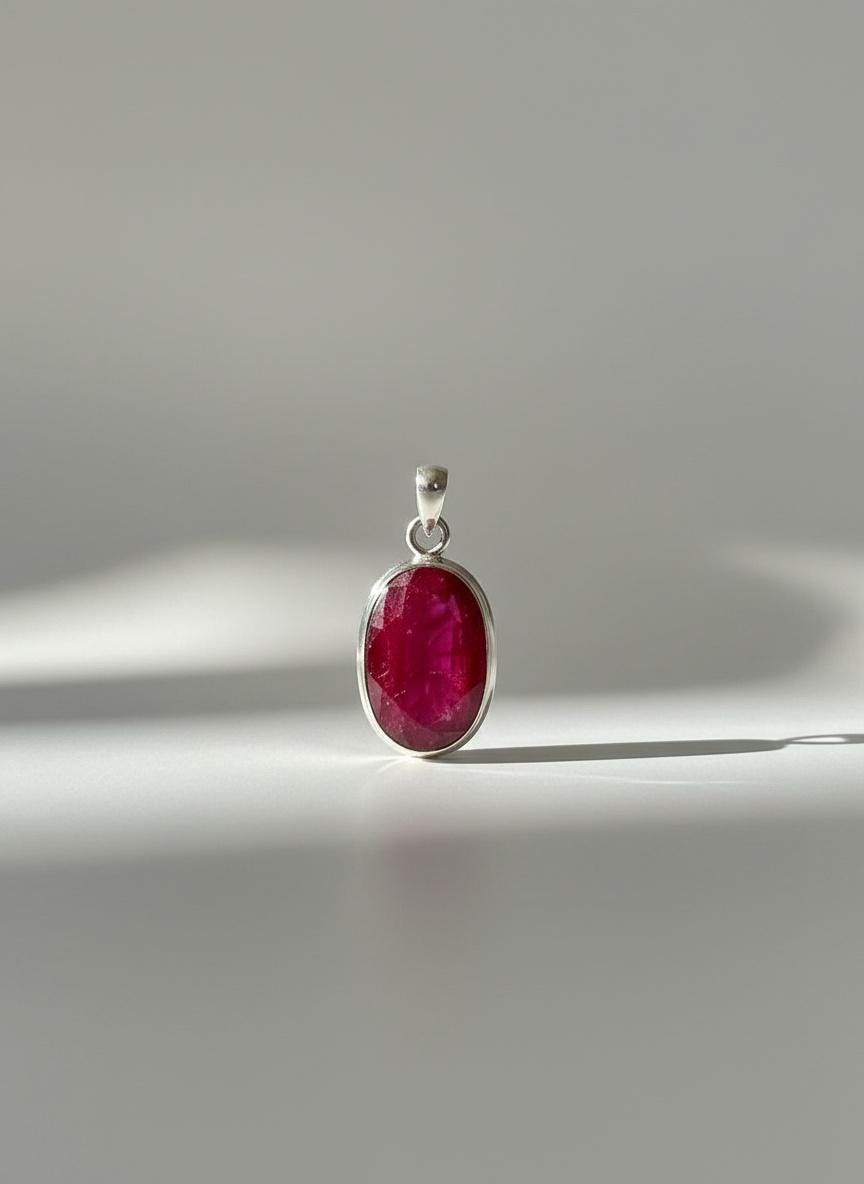 Raw Ruby 925 Sterling Silver Oval Pendant