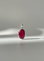 Raw Ruby 925 Sterling Silver Oval Pendant