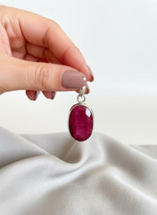 Raw Ruby 925 Sterling Silver Oval Pendant