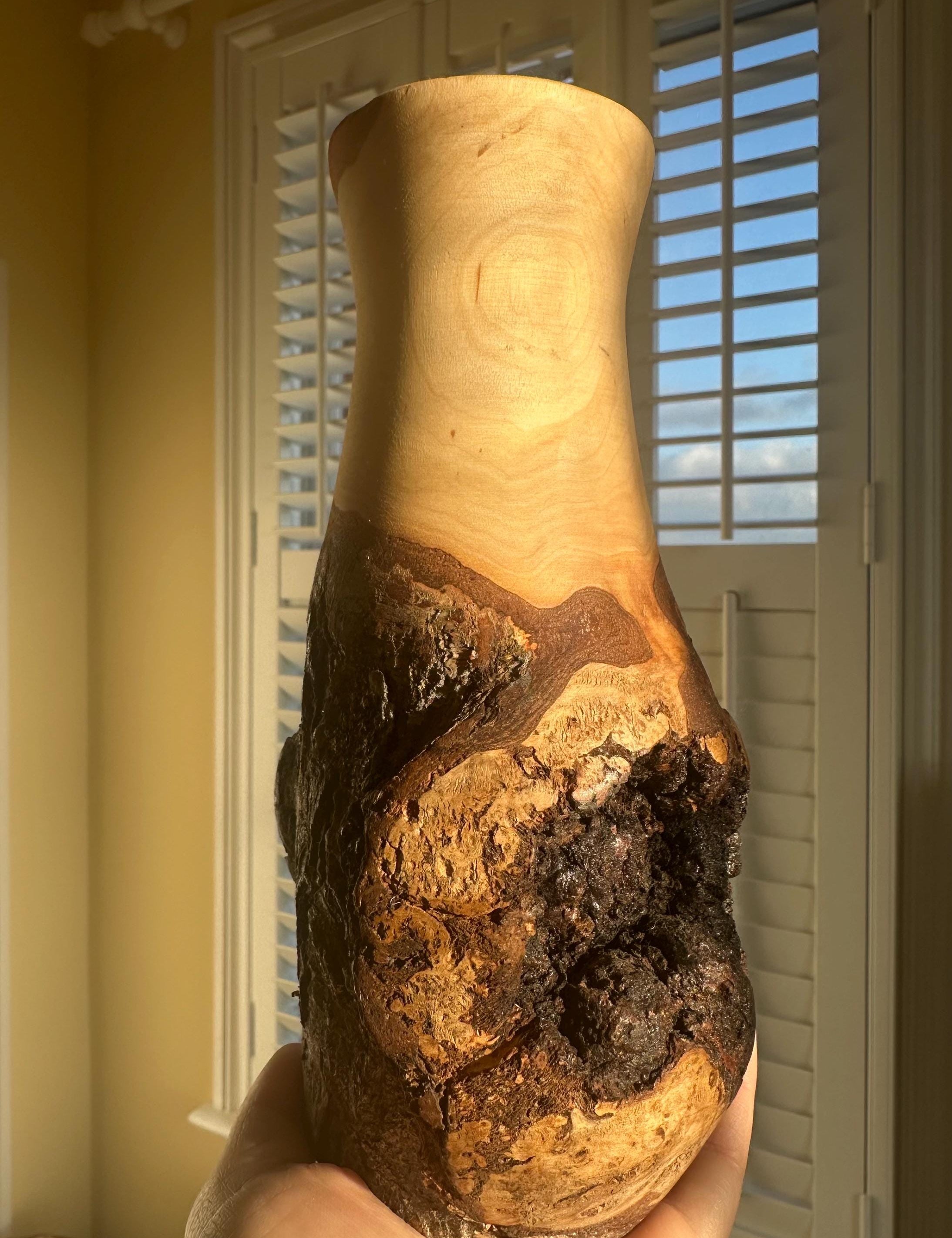 Burl, Wooden Vase Hand-Turned Solid Wood, Rustic Natural Decor