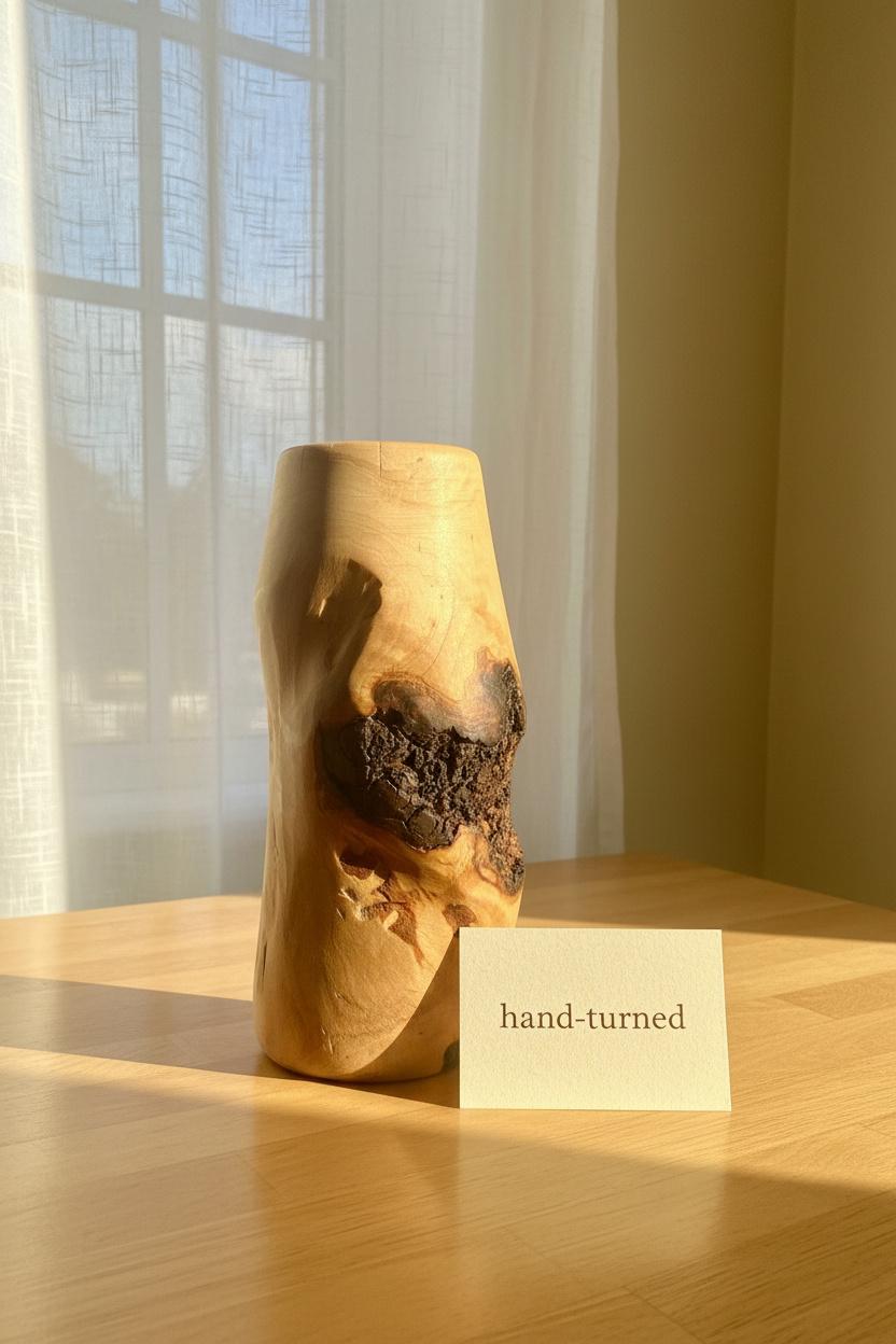 Hand-Turned Elm Burr Wooden Vase – Natural Burl Art