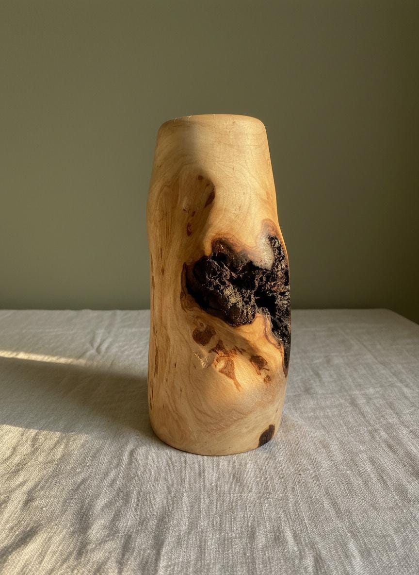 Hand-Turned Elm Burr Wooden Vase – Natural Burl Art