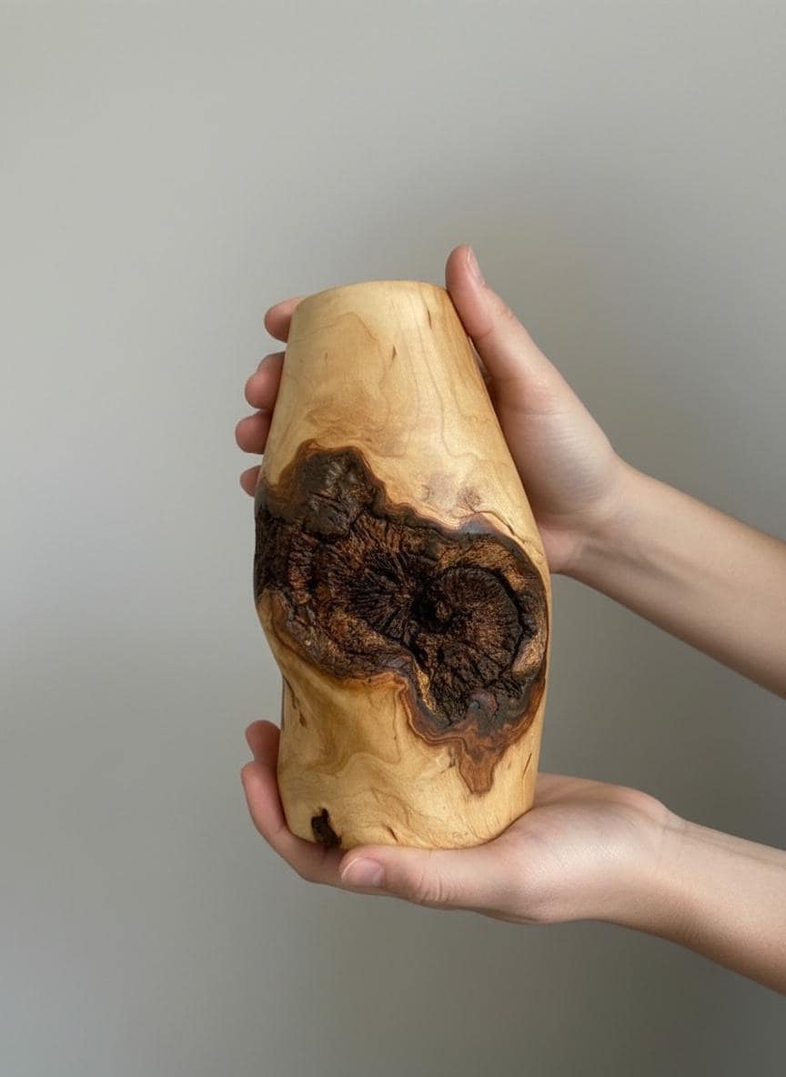 Hand-Turned Elm Burr Wooden Vase – Natural Burl Art
