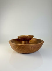 Large Solid Oak Pedestal Bowl Handmade Wooden Decorative Centrepiece