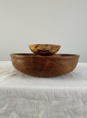 Large Solid Oak Pedestal Bowl Handmade Wooden Decorative Centrepiece