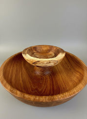 Large Solid Oak Pedestal Bowl Handmade Wooden Decorative Centrepiece