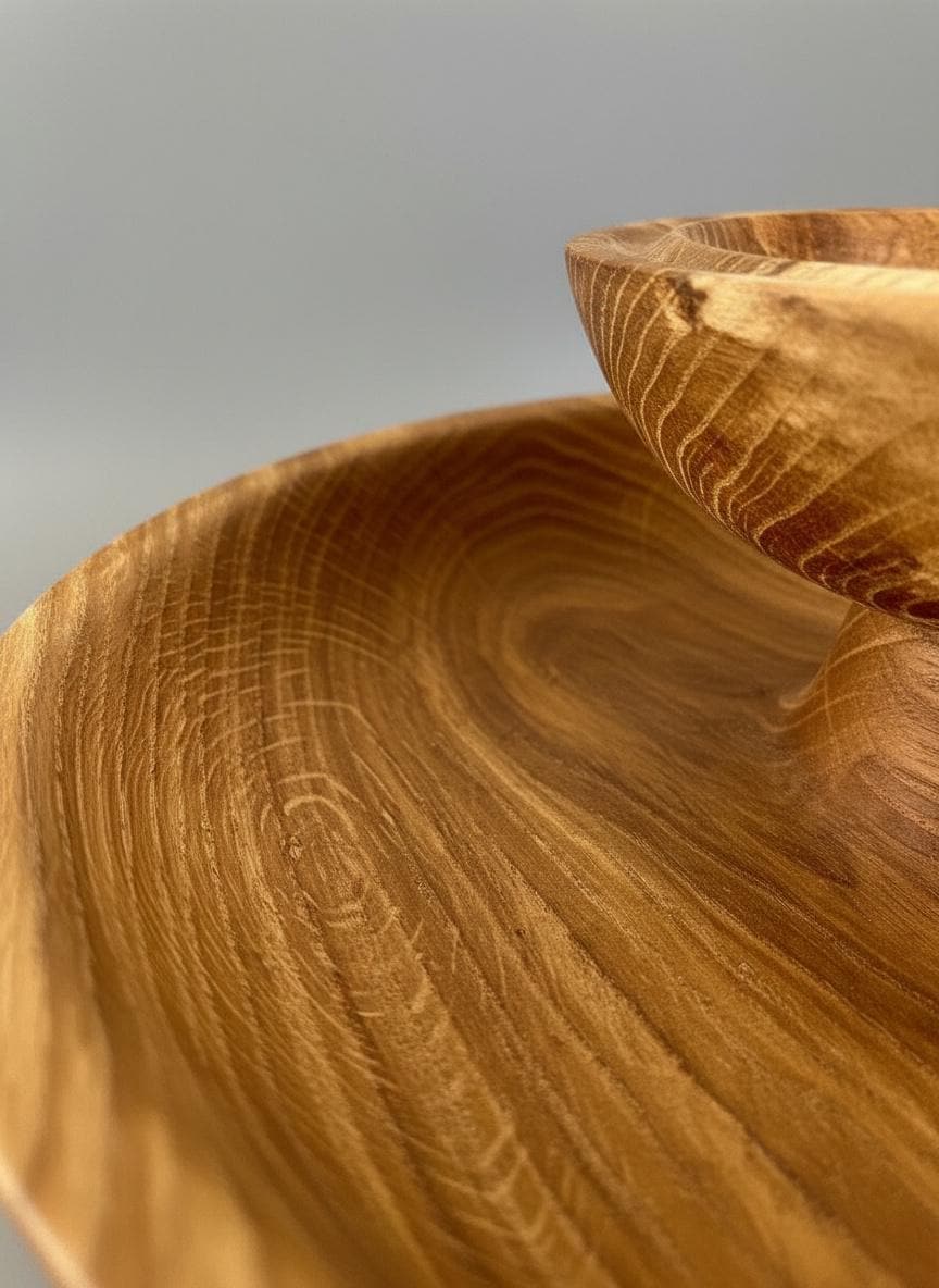 Large Solid Oak Pedestal Bowl Handmade Wooden Decorative Centrepiece