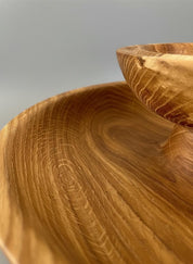 Large Solid Oak Pedestal Bowl Handmade Wooden Decorative Centrepiece