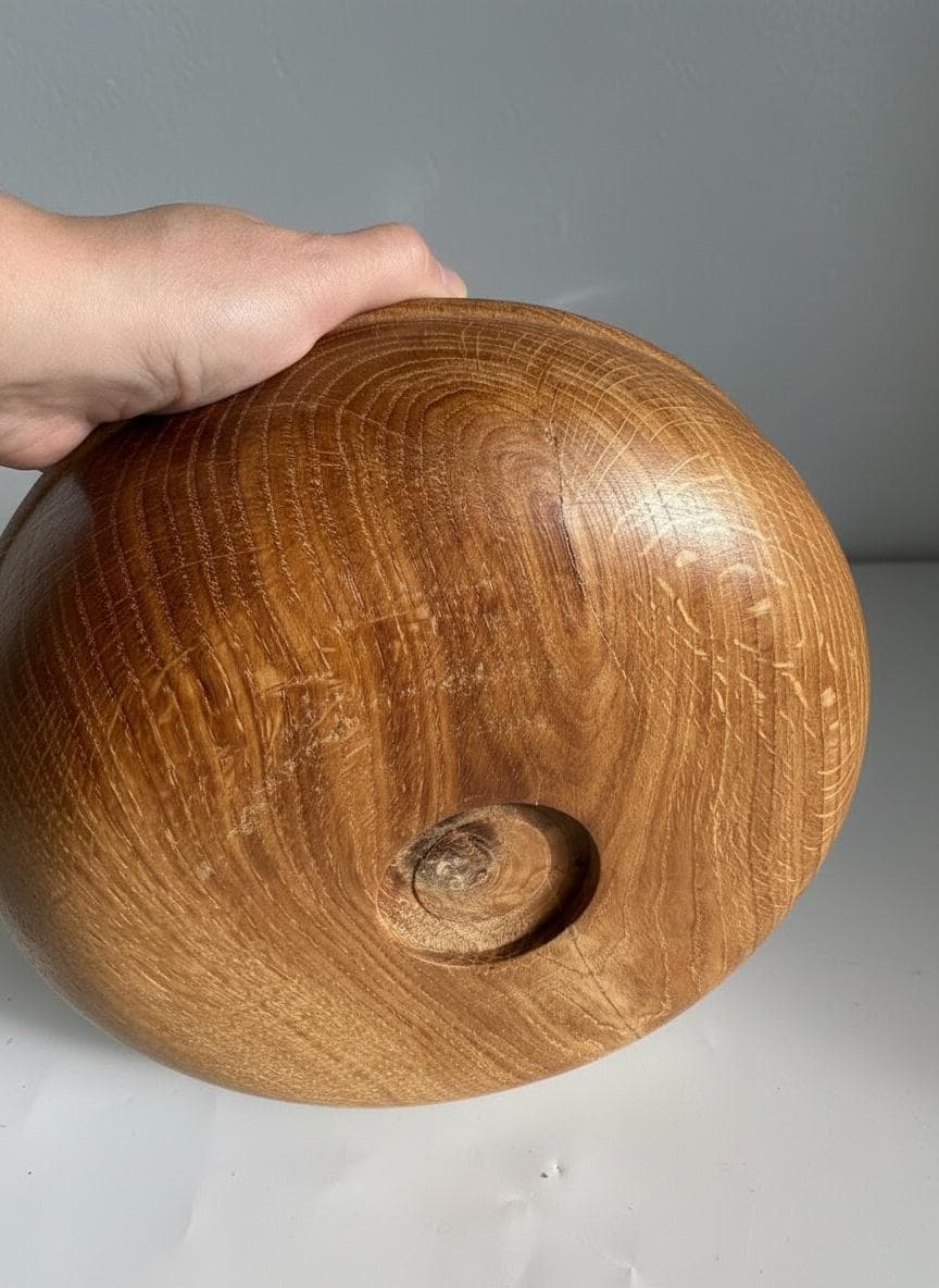Large Solid Oak Pedestal Bowl Handmade Wooden Decorative Centrepiece