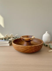 Large Solid Oak Pedestal Bowl Handmade Wooden Decorative Centrepiece