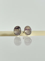 Blue John Stud Earrings: 10 mm Oval Cut, Sterling Silver, Handmade Derbyshire gift