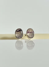 Blue John Stud Earrings: 10 mm Oval Cut, Sterling Silver, Handmade Derbyshire gift