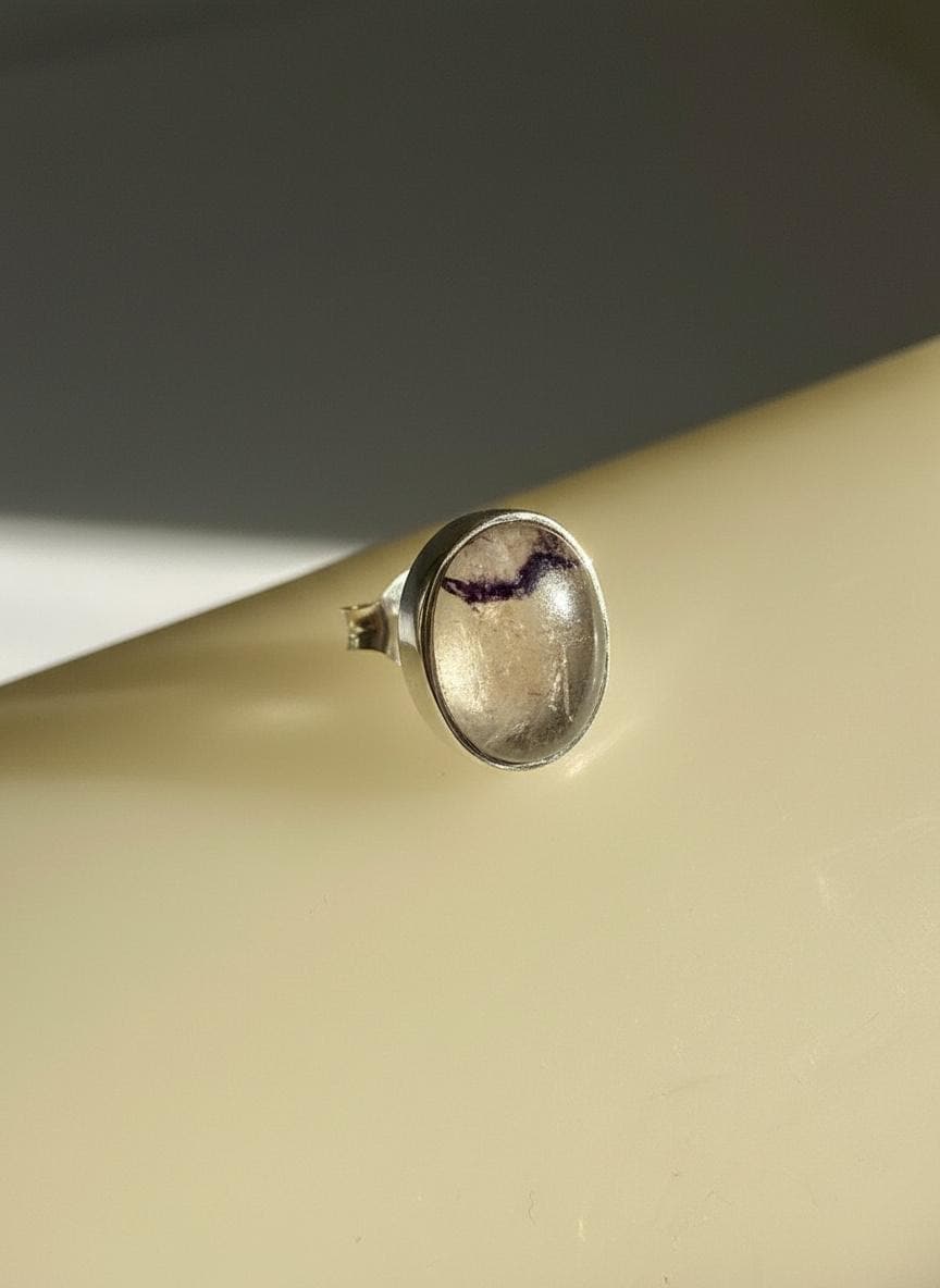 Blue John Stud Earrings: 10 mm Oval Cut, Sterling Silver, Handmade Derbyshire gift