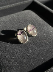 Blue John Stud Earrings: 10 mm Oval Cut, Sterling Silver, Handmade Derbyshire gift