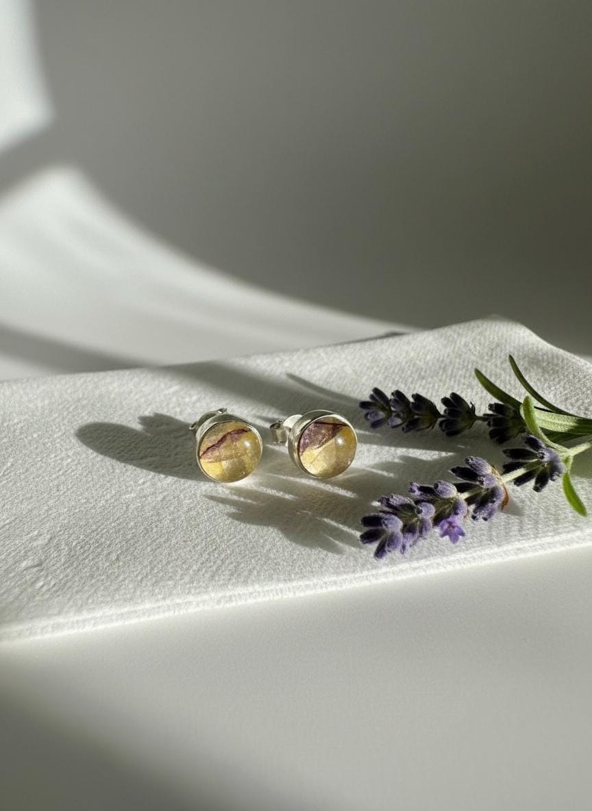 Blue John Round Stud Earrings 8mm in 925 Sterling Silver
