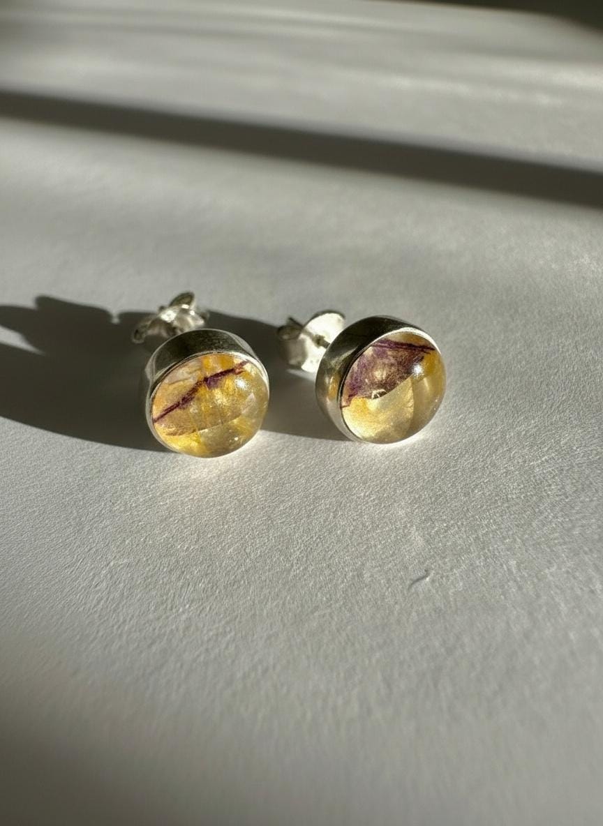Blue John Round Stud Earrings 8mm in 925 Sterling Silver