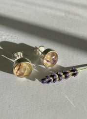 Blue John Round Stud Earrings 8mm in 925 Sterling Silver