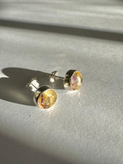 Blue John Round Stud Earrings 8mm in 925 Sterling Silver