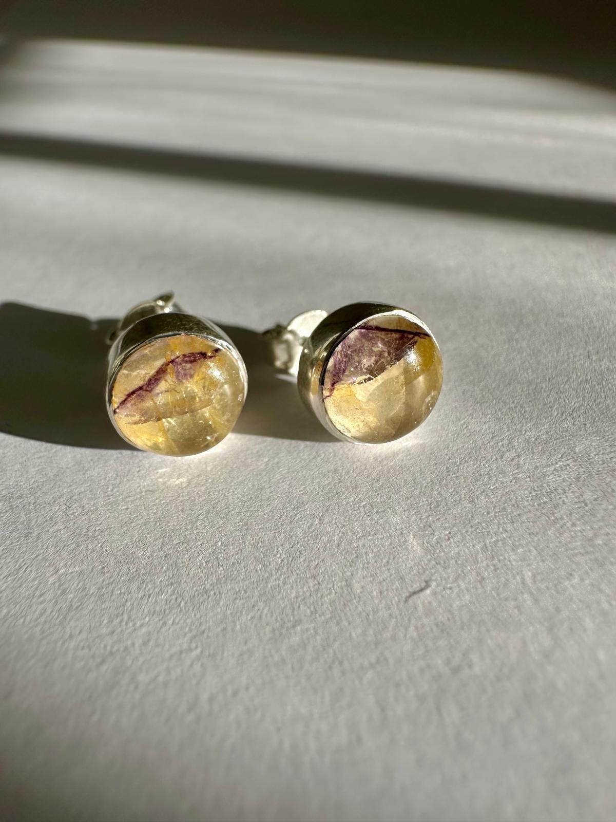 Blue John Round Stud Earrings 8mm in 925 Sterling Silver