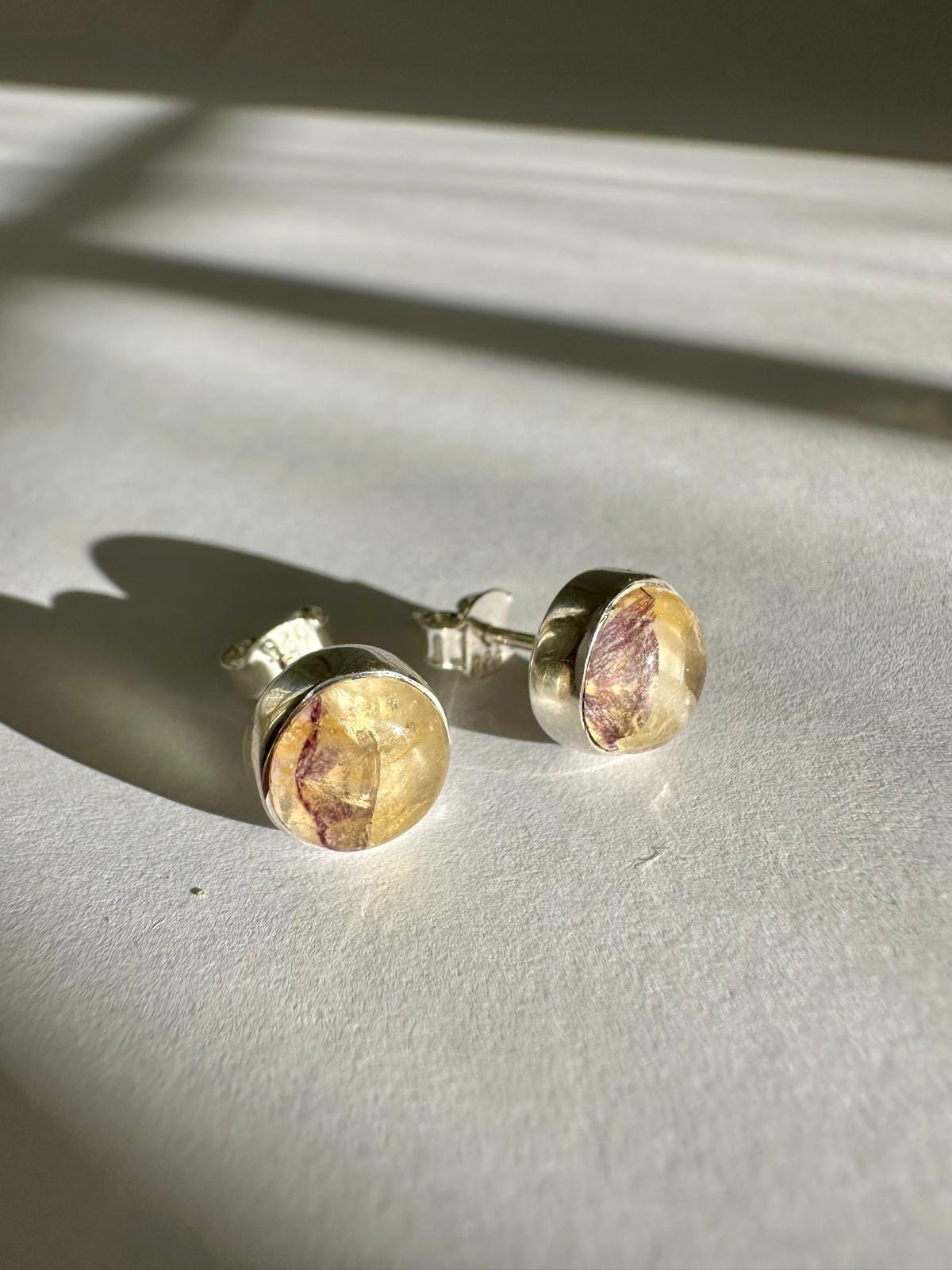Blue John Round Stud Earrings 8mm in 925 Sterling Silver