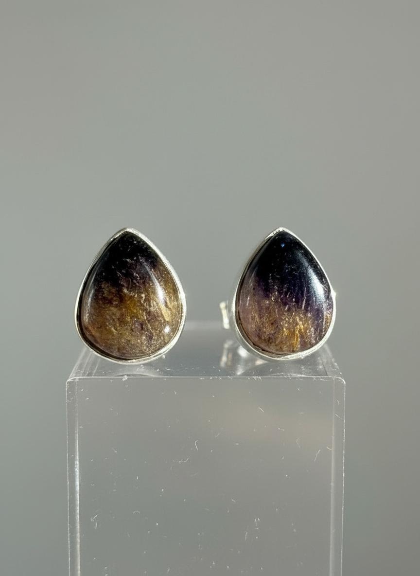 Blue John Teardrop Stud Earrings 10mm in 925 Sterling Silver