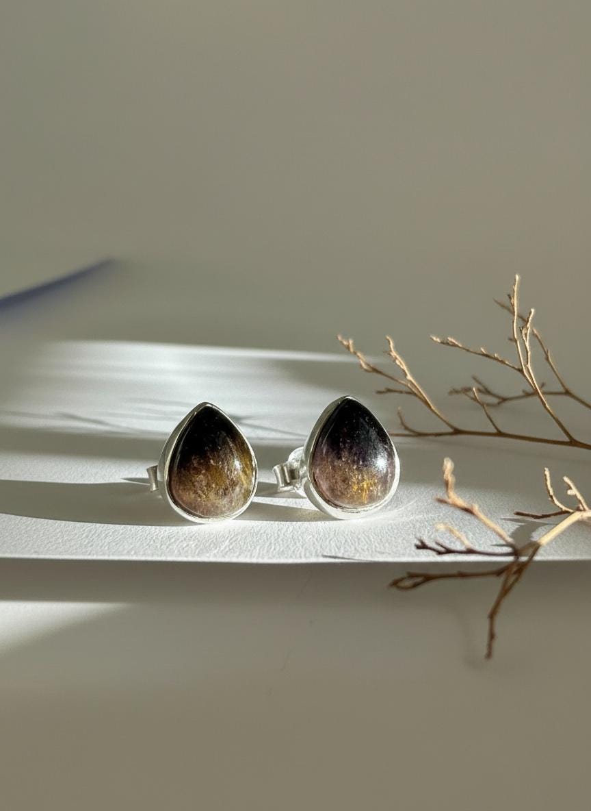 Blue John Teardrop Stud Earrings 10mm in 925 Sterling Silver