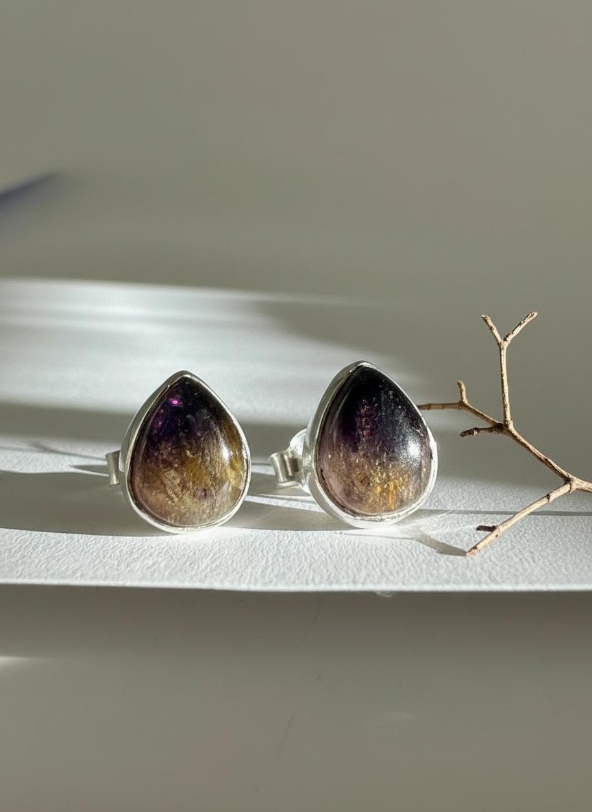 Blue John Teardrop Stud Earrings 10mm in 925 Sterling Silver