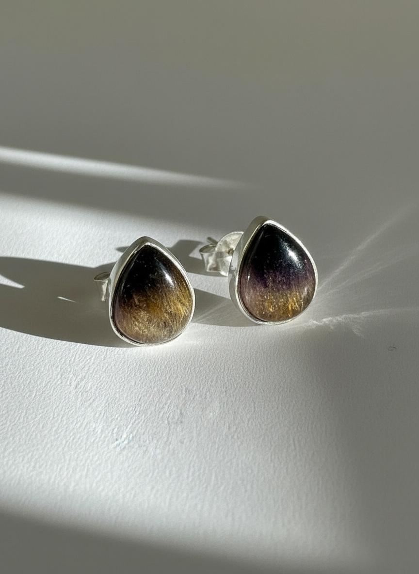 Blue John Teardrop Stud Earrings 10mm in 925 Sterling Silver