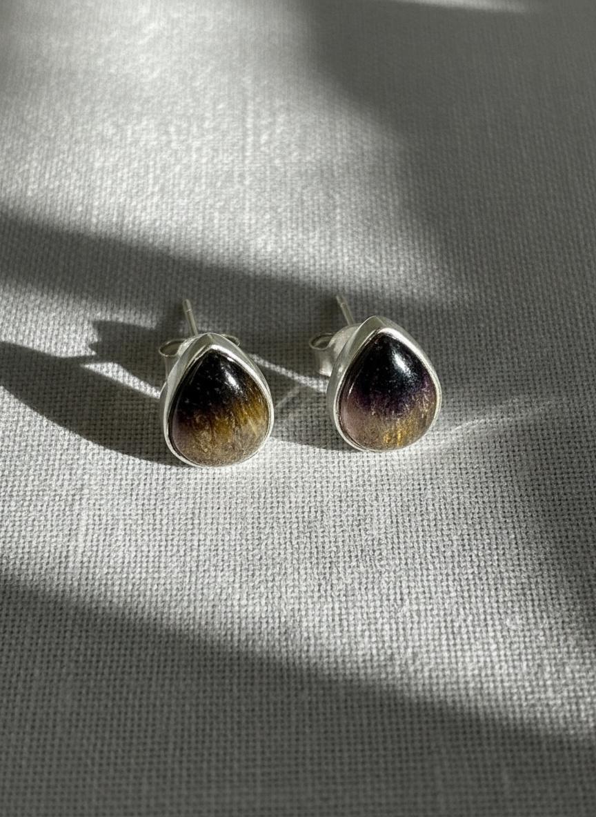 Blue John Teardrop Stud Earrings 10mm in 925 Sterling Silver
