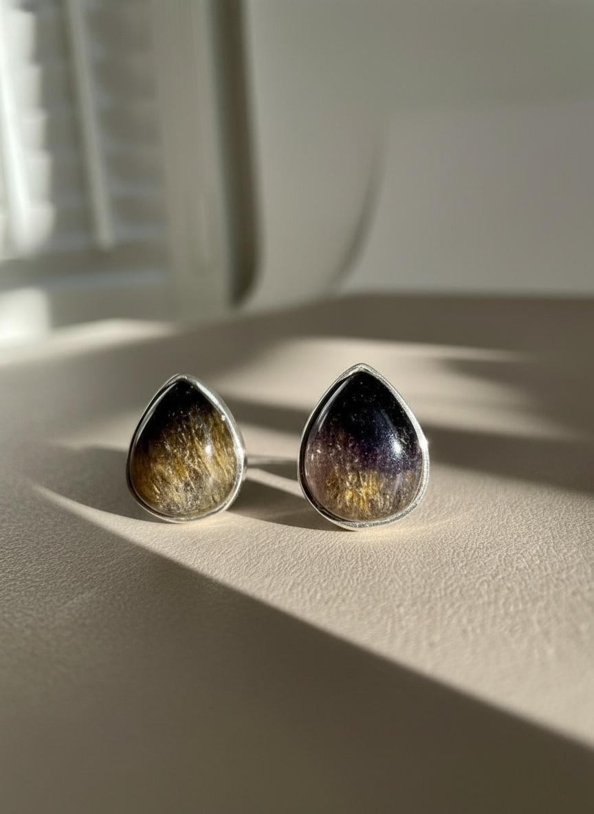 Blue John Teardrop Stud Earrings 10mm in 925 Sterling Silver