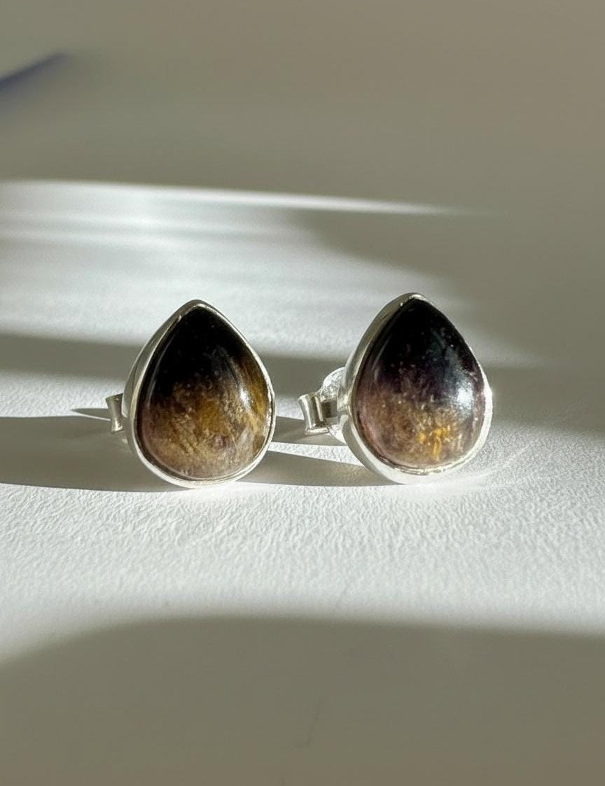 Blue John Teardrop Stud Earrings 10mm in 925 Sterling Silver