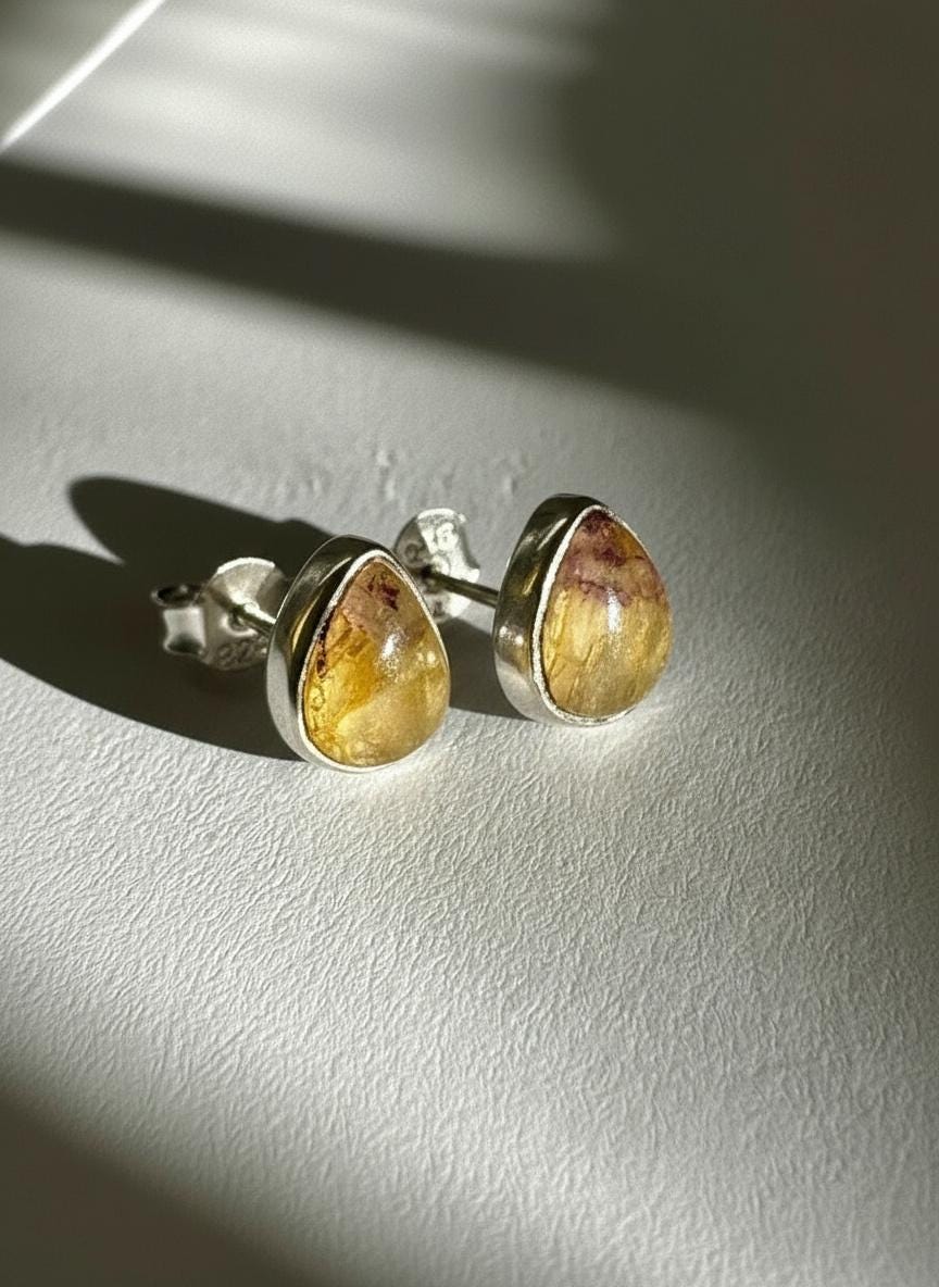Blue John Teardrop Stud Earrings 9mm in 925 Sterling Silver