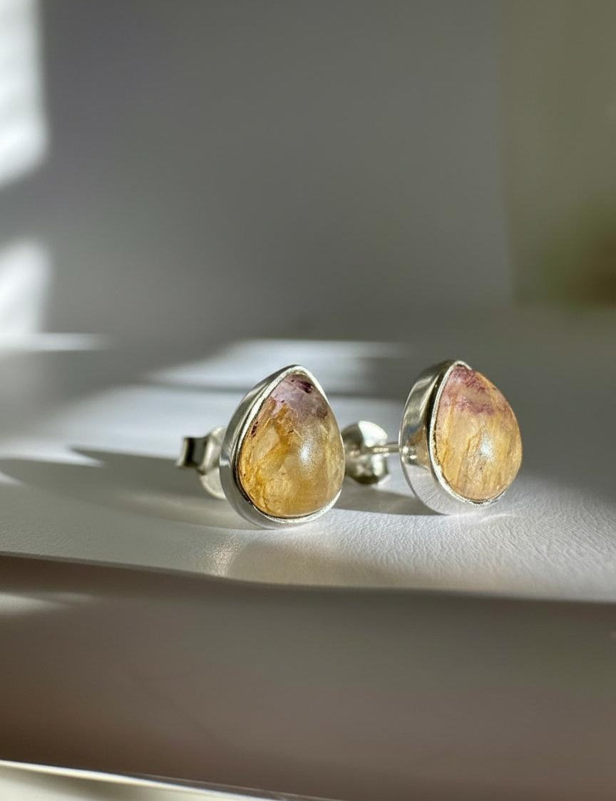Blue John Teardrop Stud Earrings 9mm in 925 Sterling Silver