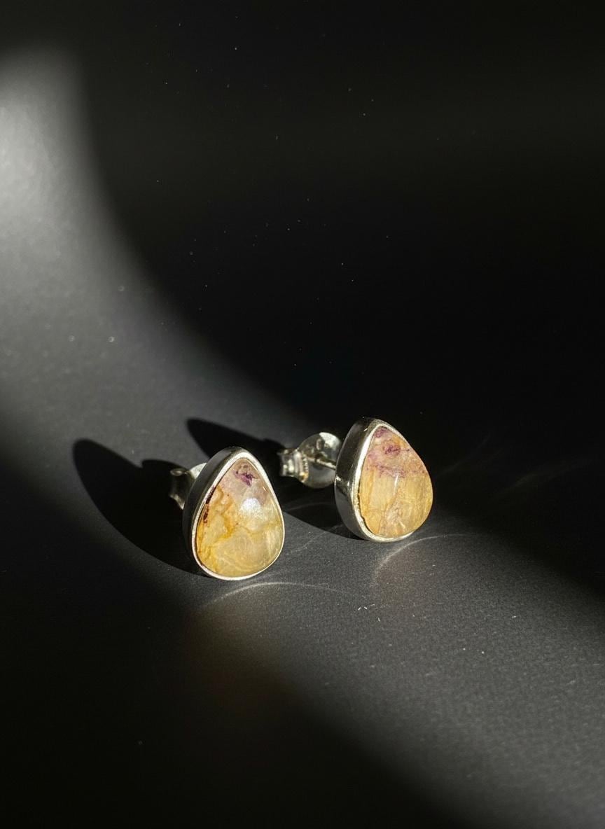 Blue John Teardrop Stud Earrings 9mm in 925 Sterling Silver
