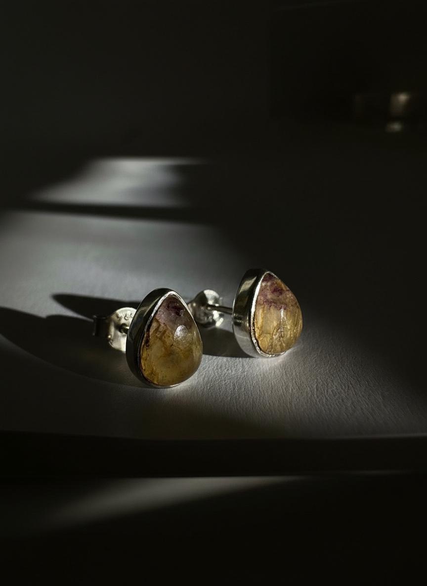 Blue John Teardrop Stud Earrings 9mm in 925 Sterling Silver
