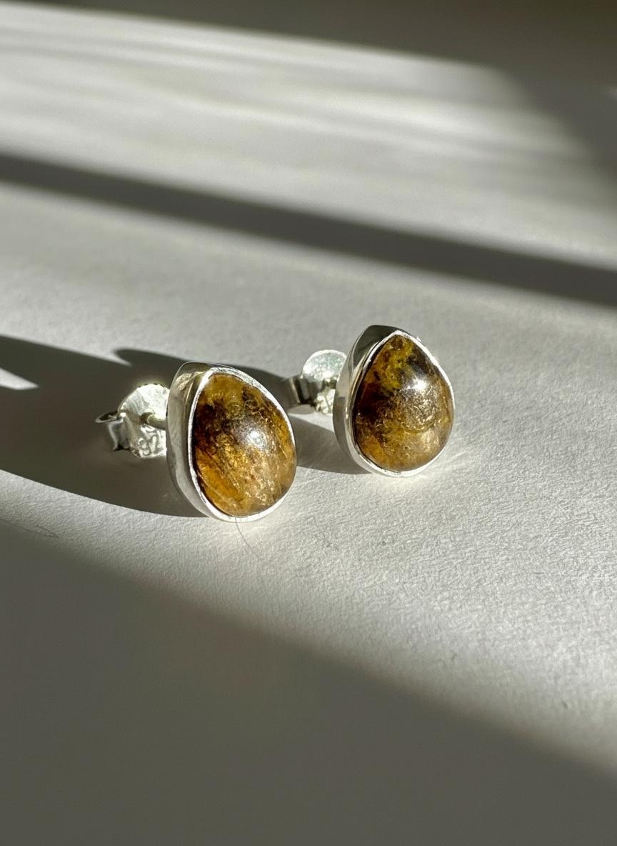 Blue John Teardrop Stud Earrings 10mm in 925 Sterling Silver